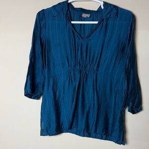 J Jill Tunic Top Size Large Blue Teal Shimmery Top Tencel Lyocell 3/4 Sleeve